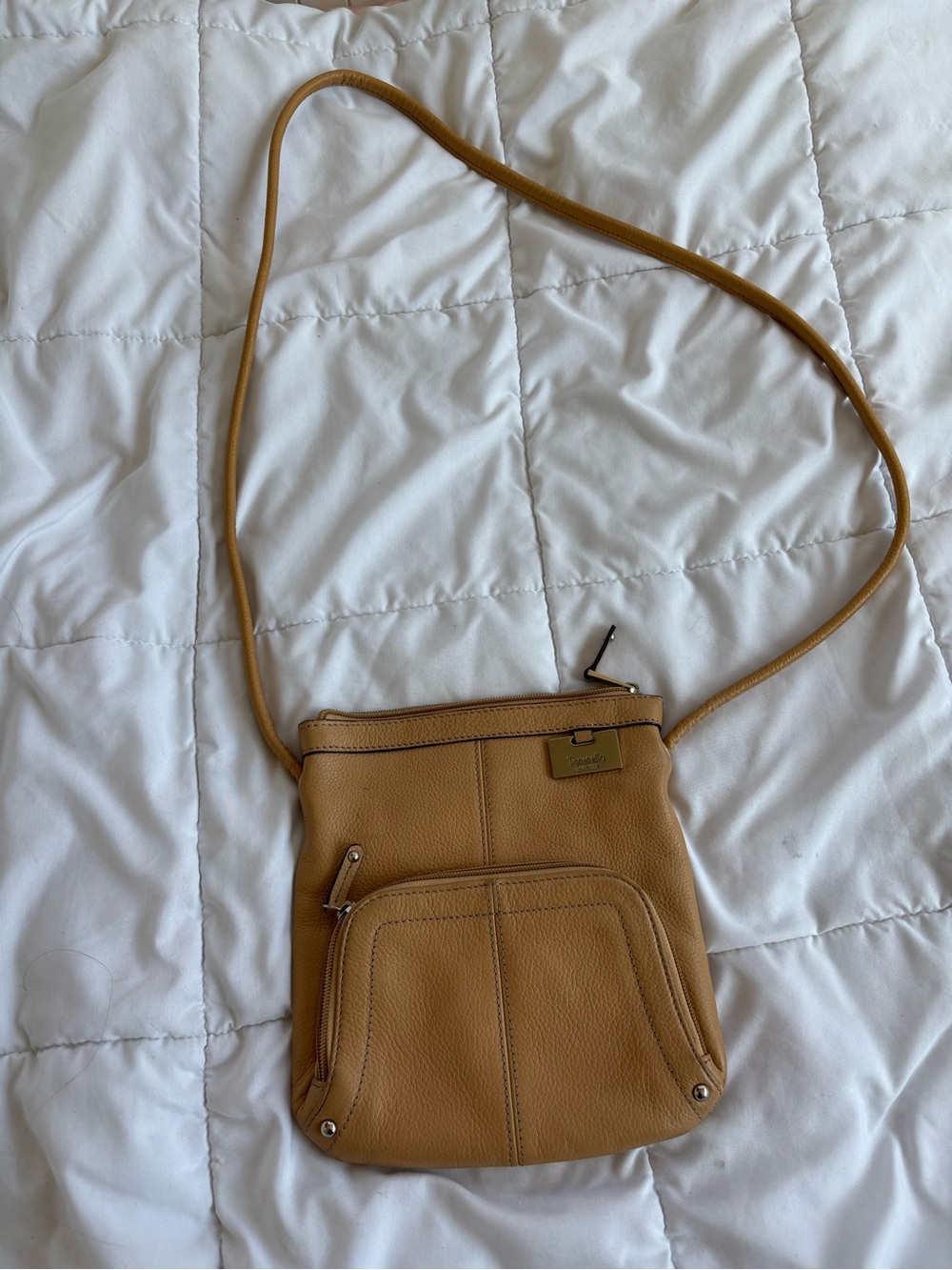 Tignanello Tan Pebbled Leather Crossbody Bag Camel Genuine Leather Multi Pocket